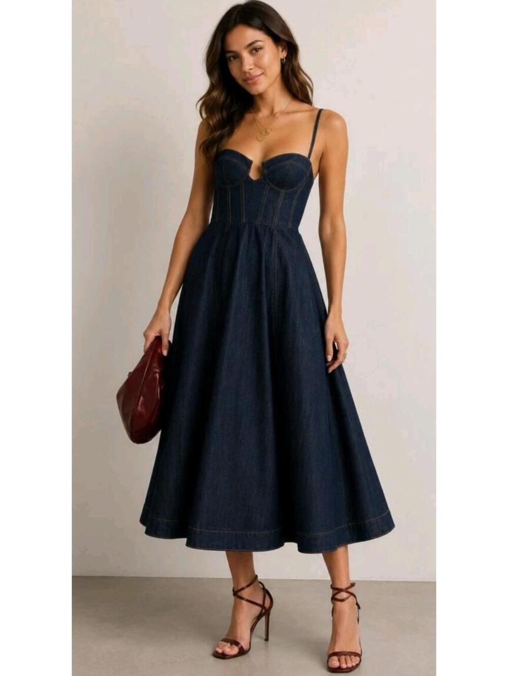 Zimmermann Crush Denim corset style midi Dress  IT 42 /US 6 NWT $1150 #A